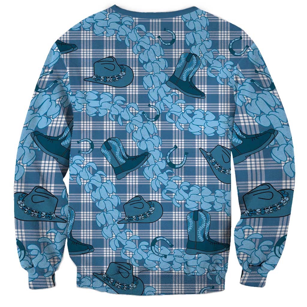 Cyan Palaka Hawaii Cowboy Sweatshirt Puakenikeni Lei Paniolo Papale Seamless Vibes LT14 - Polynesian Pride