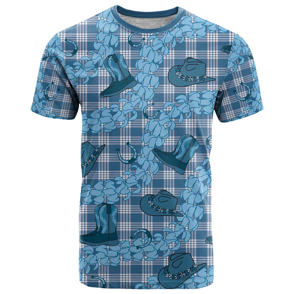 Cyan Palaka Hawaii Cowboy T Shirt Puakenikeni Lei Paniolo Papale Seamless Vibes LT14 Cyan - Polynesian Pride