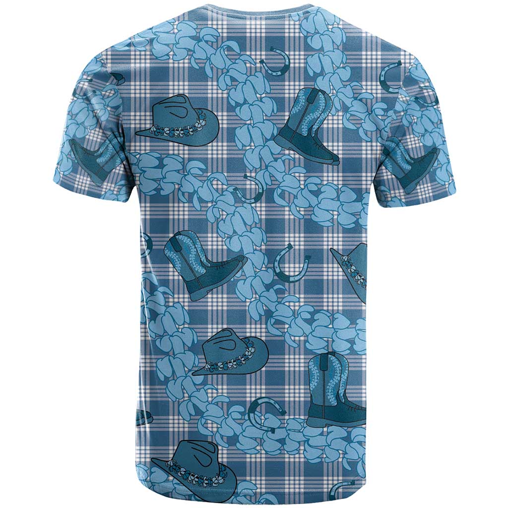 Cyan Palaka Hawaii Cowboy T Shirt Puakenikeni Lei Paniolo Papale Seamless Vibes LT14 - Polynesian Pride
