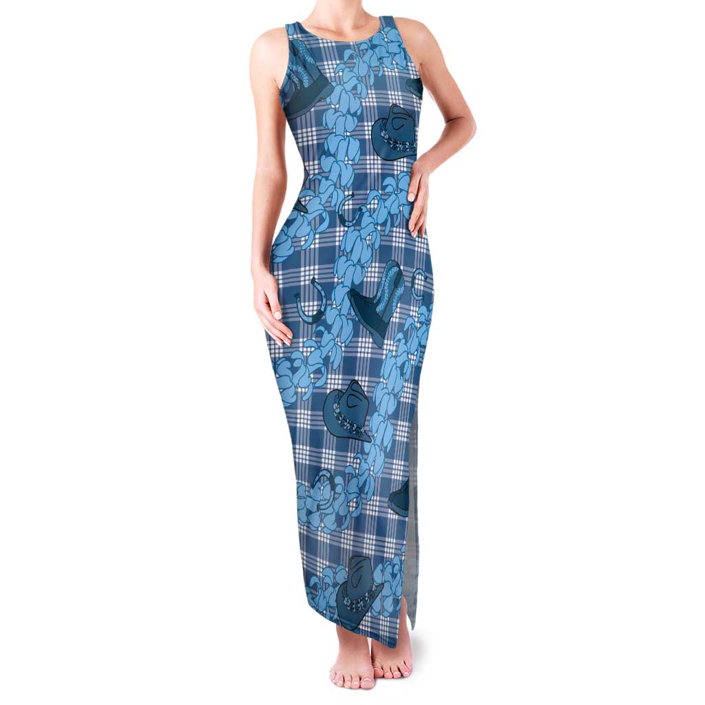 Cyan Palaka Hawaii Cowboy Tank Maxi Dress Puakenikeni Lei Paniolo Papale Seamless Vibes LT14 Women Cyan - Polynesian Pride