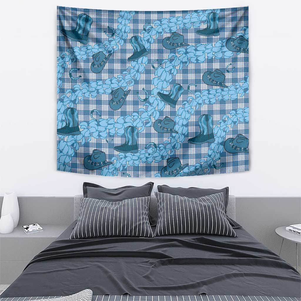 Cyan Palaka Hawaii Cowboy Tapestry Puakenikeni Lei Paniolo Papale Seamless Vibes LT14 - Polynesian Pride