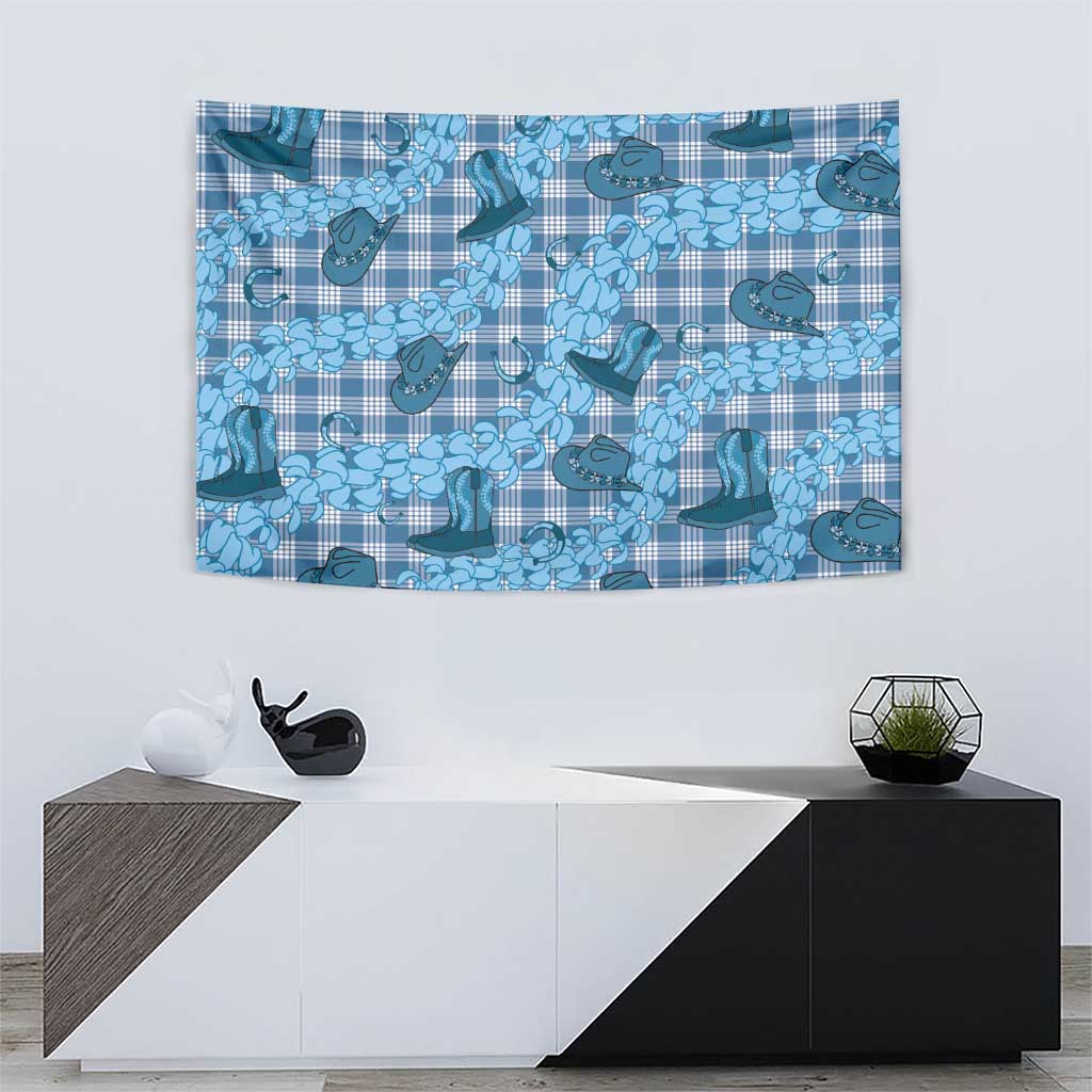 Cyan Palaka Hawaii Cowboy Tapestry Puakenikeni Lei Paniolo Papale Seamless Vibes LT14 - Polynesian Pride