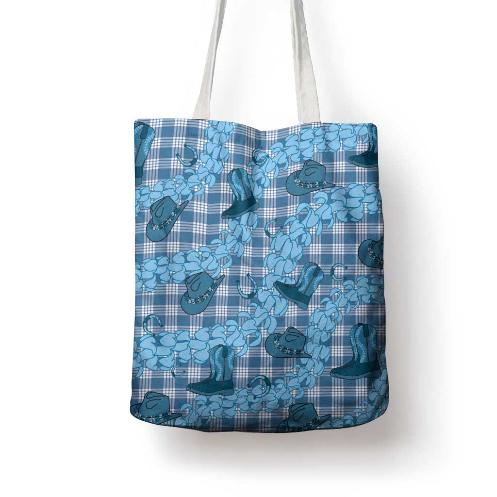 Cyan Palaka Hawaii Cowboy Tote Bag Puakenikeni Lei Paniolo Papale Seamless Vibes LT14 - Polynesian Pride