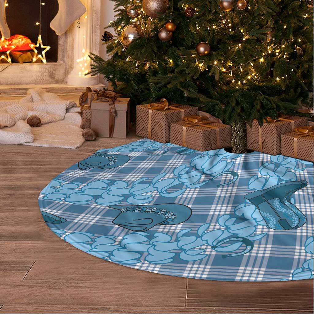 Cyan Palaka Hawaii Cowboy Tree Skirt Puakenikeni Lei Paniolo Papale Seamless Vibes LT14 - Polynesian Pride