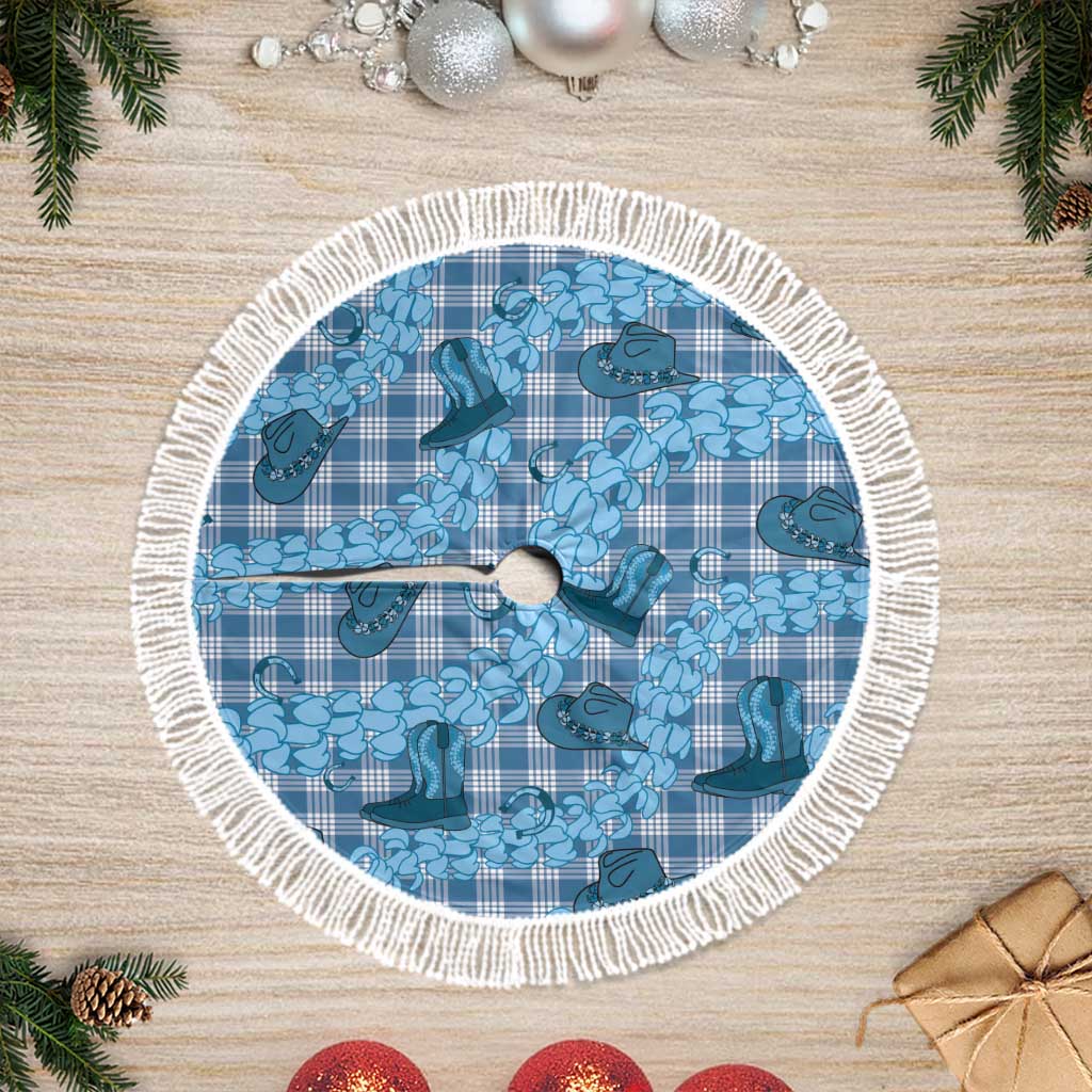 Cyan Palaka Hawaii Cowboy Tree Skirt Puakenikeni Lei Paniolo Papale Seamless Vibes LT14 Fringed Cyan - Polynesian Pride