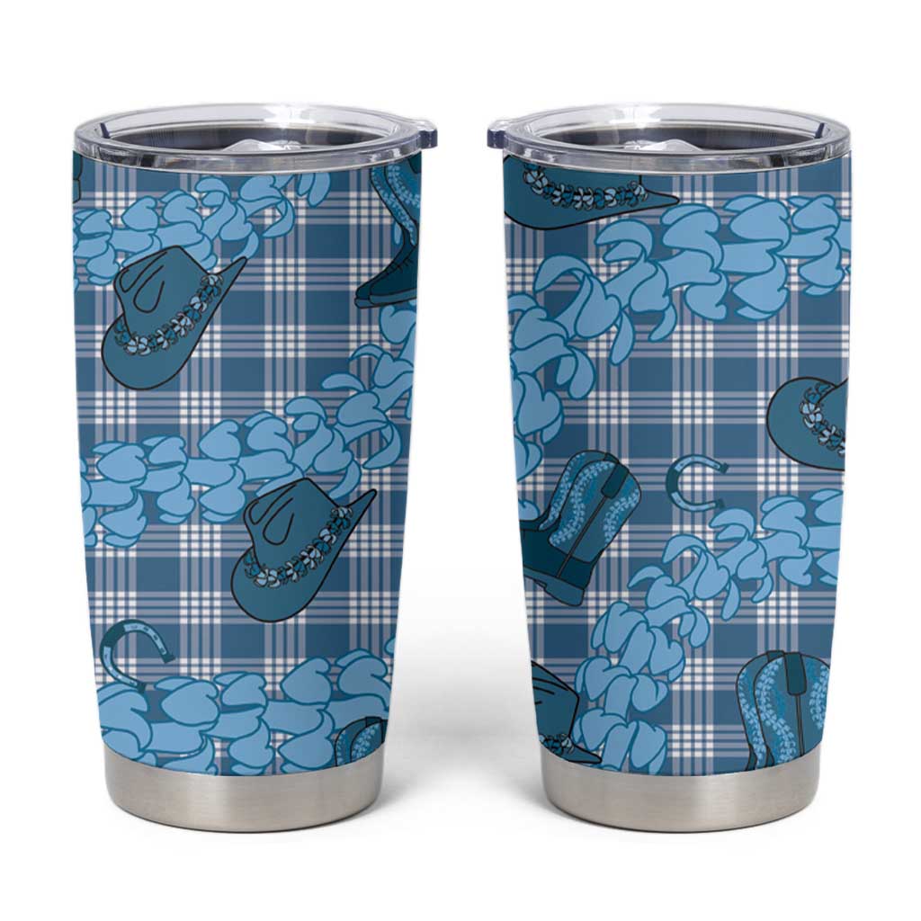 Cyan Palaka Hawaii Cowboy Tumbler Cup Puakenikeni Lei Paniolo Papale Seamless Vibes LT14 Cyan - Polynesian Pride