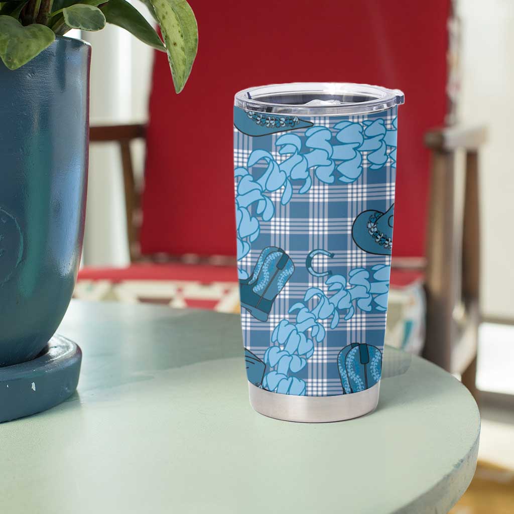 Cyan Palaka Hawaii Cowboy Tumbler Cup Puakenikeni Lei Paniolo Papale Seamless Vibes LT14 - Polynesian Pride