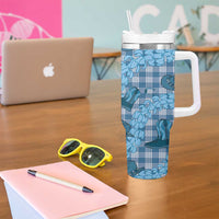 Cyan Palaka Hawaii Cowboy Tumbler With Handle Puakenikeni Lei Paniolo Papale Seamless Vibes LT14 - Polynesian Pride