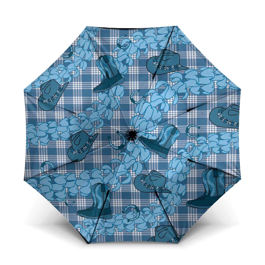 Cyan Palaka Hawaii Cowboy Umbrella Puakenikeni Lei Paniolo Papale Seamless Vibes LT14 One Size Folded 11.42 inch Opened Diameter 37.4 inch Cyan - Polynesian Pride