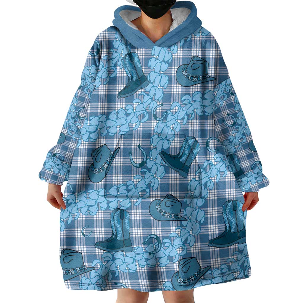Cyan Palaka Hawaii Cowboy Wearable Blanket Hoodie Puakenikeni Lei Paniolo Papale Seamless Vibes LT14 - Polynesian Pride