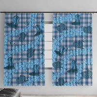 Cyan Palaka Hawaii Cowboy Window Curtain Puakenikeni Lei Paniolo Papale Seamless Vibes LT14 With Hooks Cyan - Polynesian Pride