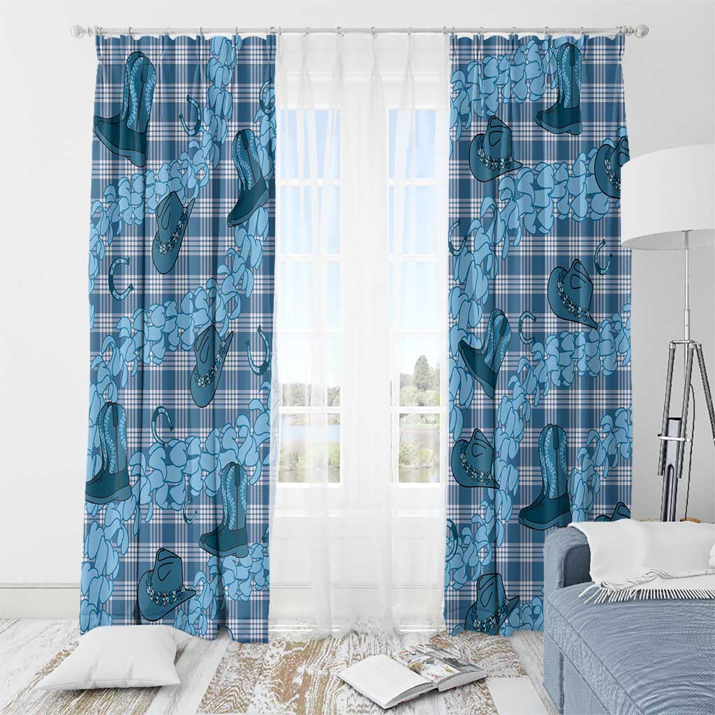 Cyan Palaka Hawaii Cowboy Window Curtain Puakenikeni Lei Paniolo Papale Seamless Vibes LT14 - Polynesian Pride