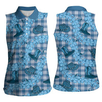 Cyan Palaka Hawaii Cowboy Women Sleeveless Polo Shirt Puakenikeni Lei Paniolo Papale Seamless Vibes LT14 - Polynesian Pride