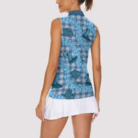 Cyan Palaka Hawaii Cowboy Women Sleeveless Polo Shirt Puakenikeni Lei Paniolo Papale Seamless Vibes LT14 - Polynesian Pride