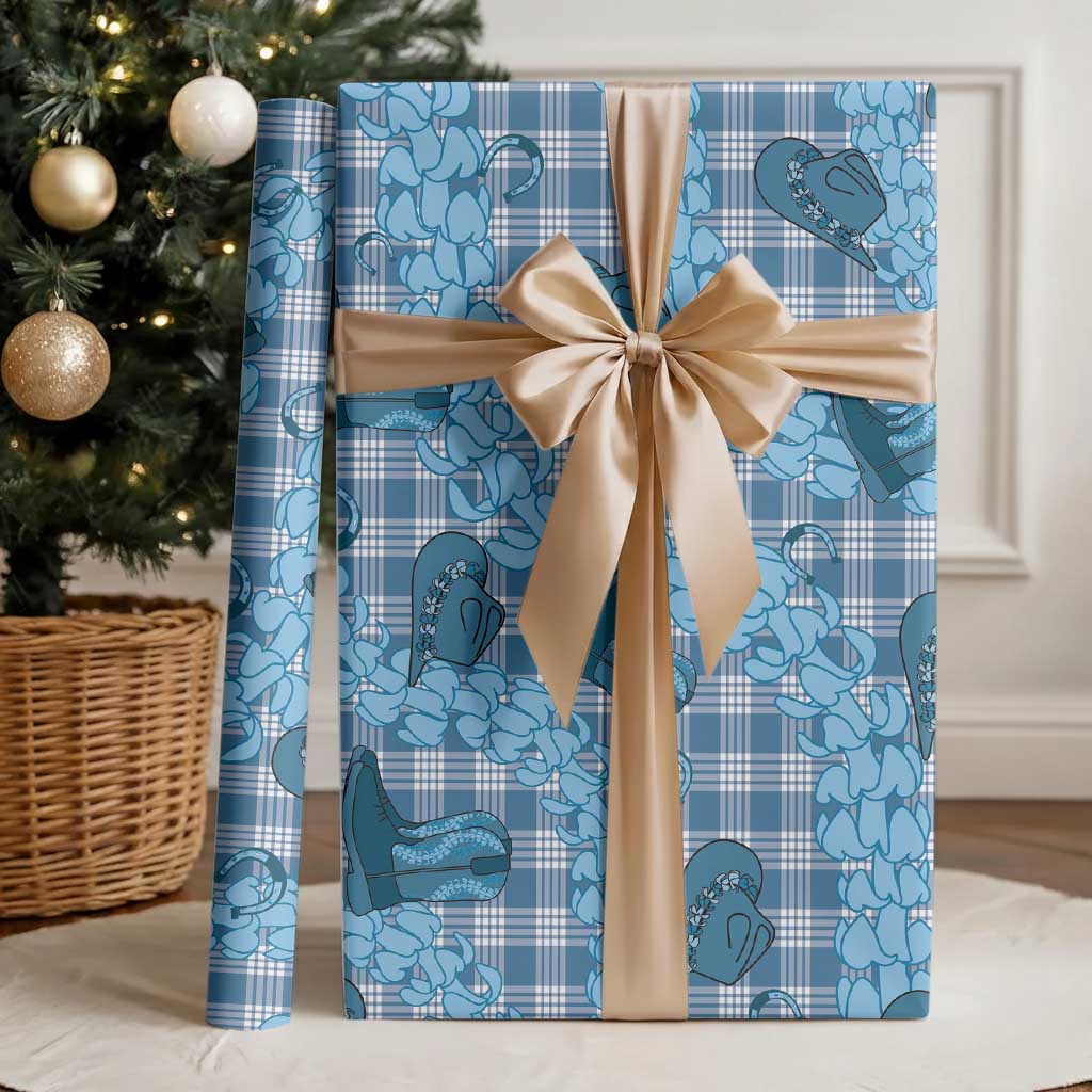 Cyan Palaka Hawaii Cowboy Wrapping Paper Puakenikeni Lei Paniolo Papale Seamless Vibes LT14 - Polynesian Pride