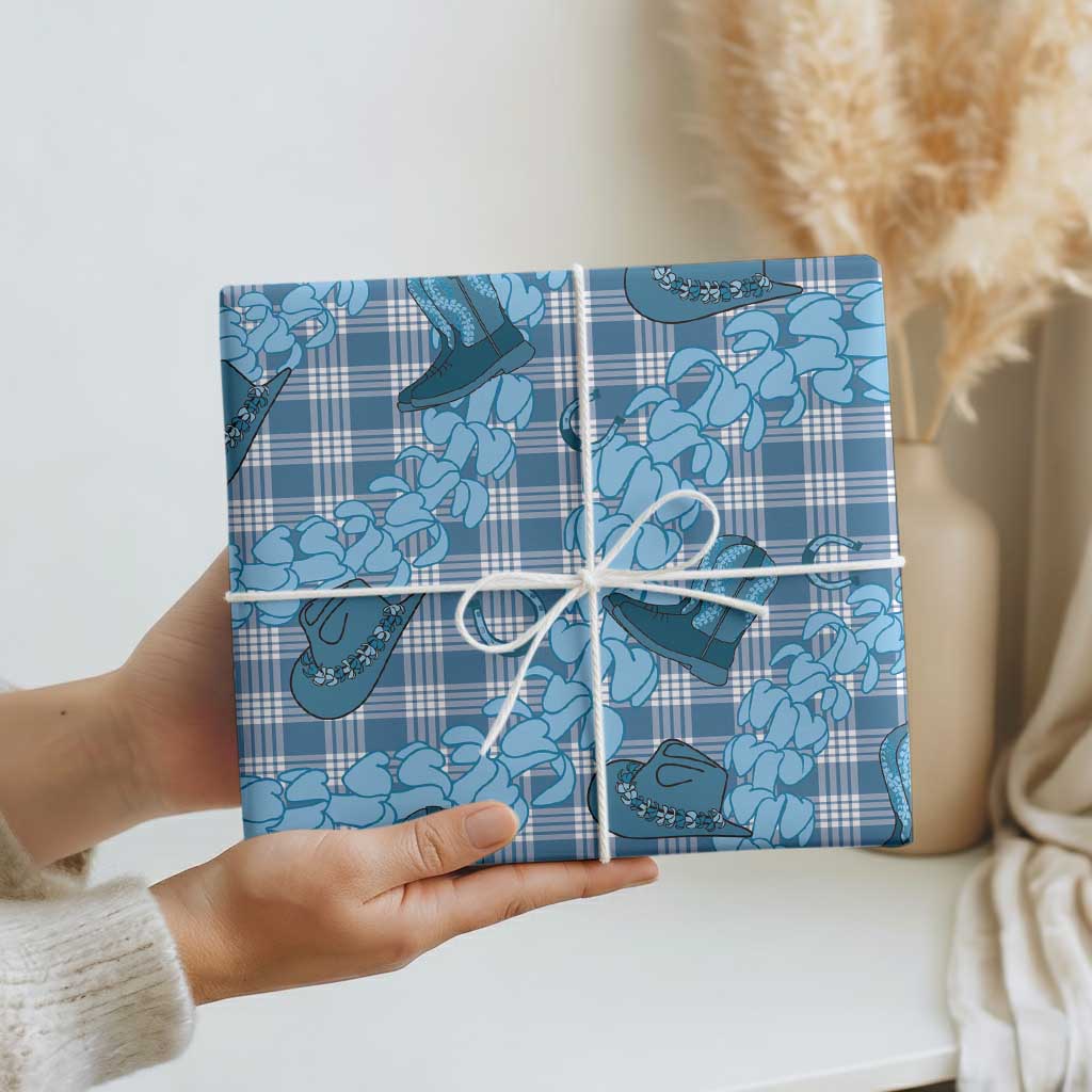 Cyan Palaka Hawaii Cowboy Wrapping Paper Puakenikeni Lei Paniolo Papale Seamless Vibes LT14 - Polynesian Pride