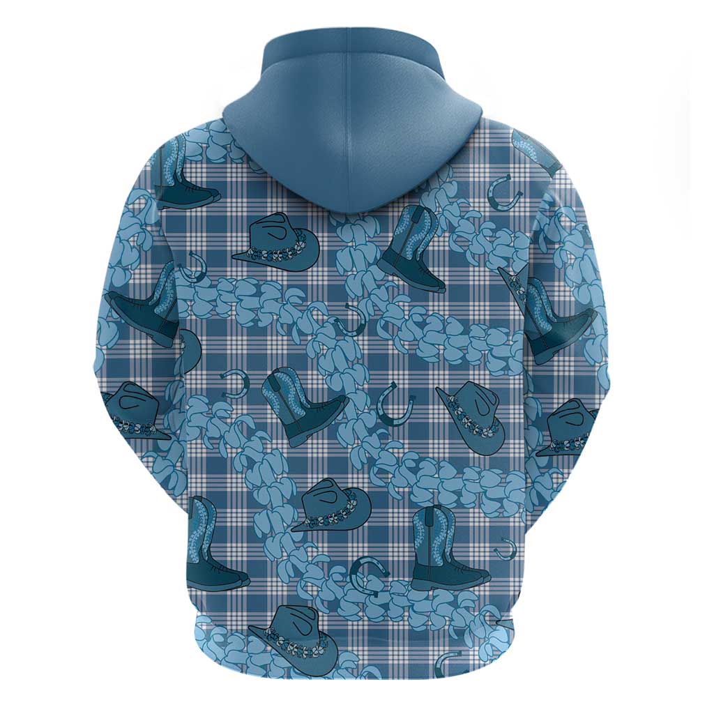 Cyan Palaka Hawaii Cowboy Zip Hoodie Puakenikeni Lei Paniolo Papale Seamless Vibes LT14 - Polynesian Pride
