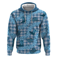 Cyan Palaka Hawaii Cowboy Zip Hoodie Puakenikeni Lei Paniolo Papale Seamless Vibes LT14 Pullover Hoodie Cyan - Polynesian Pride