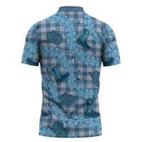 Cyan Palaka Hawaii Cowboy Zipper Polo Shirt Puakenikeni Lei Paniolo Papale Seamless Vibes LT14 - Polynesian Pride