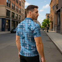 Cyan Palaka Hawaii Cowboy Zipper Polo Shirt Puakenikeni Lei Paniolo Papale Seamless Vibes LT14 - Polynesian Pride