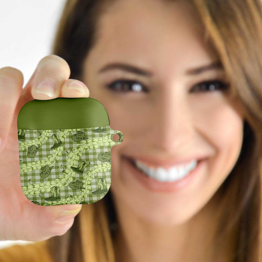 Lime Palaka Hawaii Cowboy AirPods Case Puakenikeni Lei Paniolo Papale Seamless Vibes LT14 Lime - Polynesian Pride