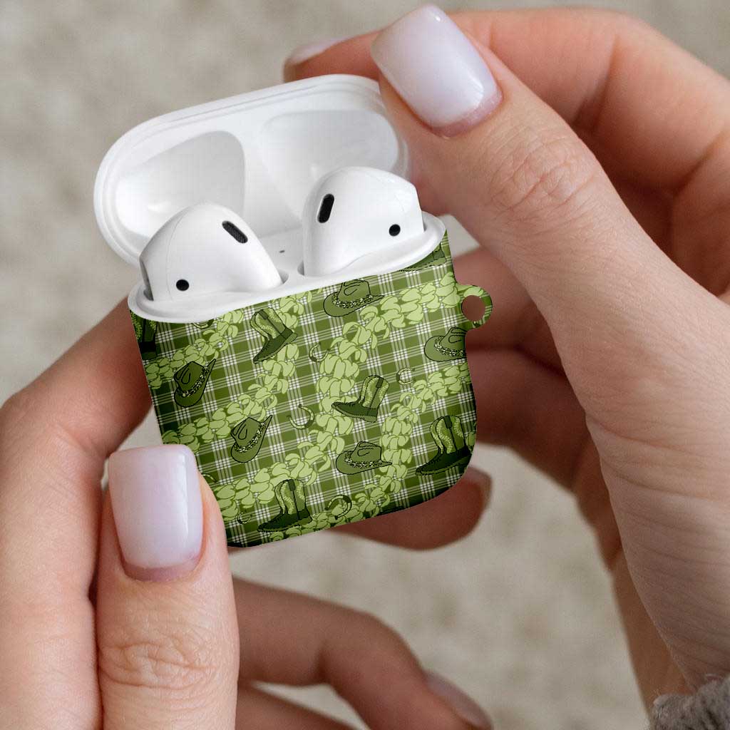 Lime Palaka Hawaii Cowboy AirPods Case Puakenikeni Lei Paniolo Papale Seamless Vibes LT14 - Polynesian Pride