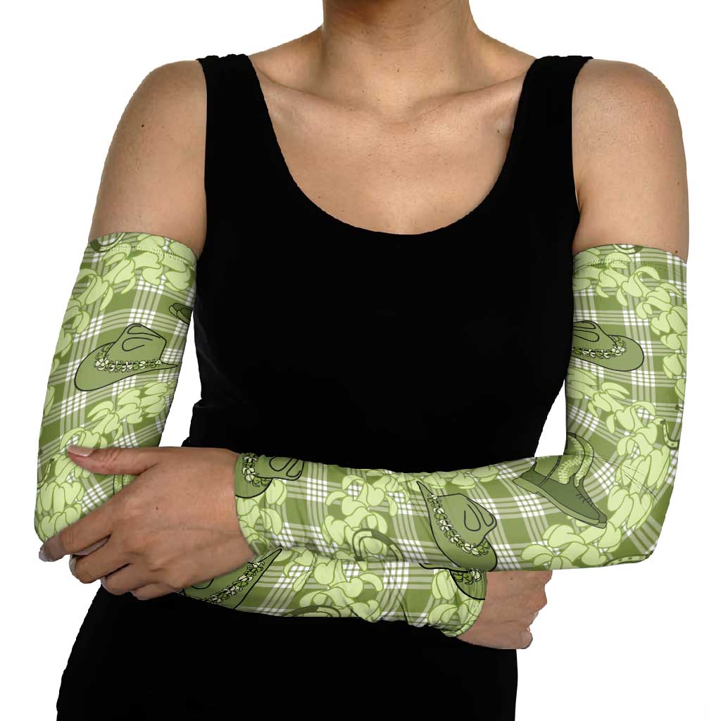 Lime Palaka Hawaii Cowboy Arm Sleeves Puakenikeni Lei Paniolo Papale Seamless Vibes LT14 - Polynesian Pride