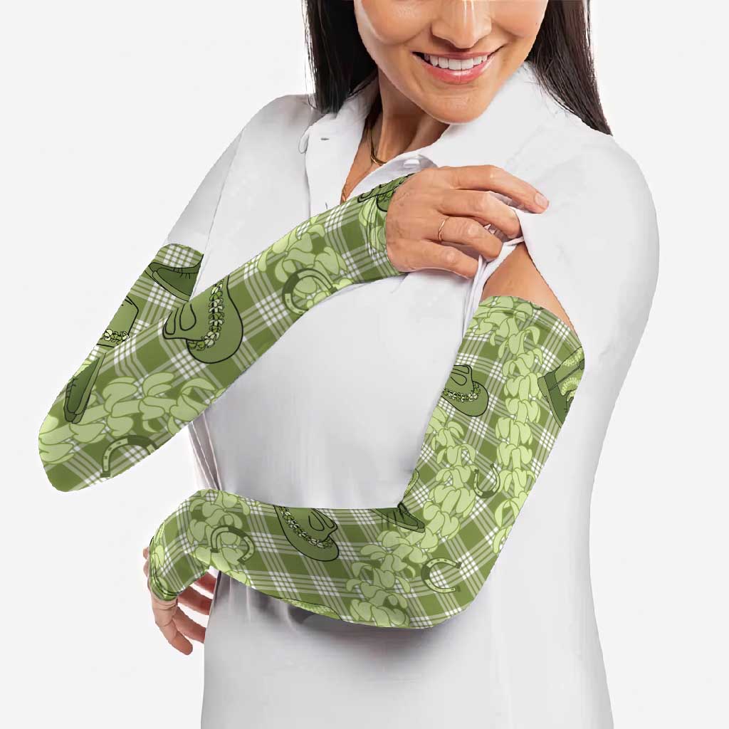 Lime Palaka Hawaii Cowboy Arm Sleeves Puakenikeni Lei Paniolo Papale Seamless Vibes LT14 - Polynesian Pride