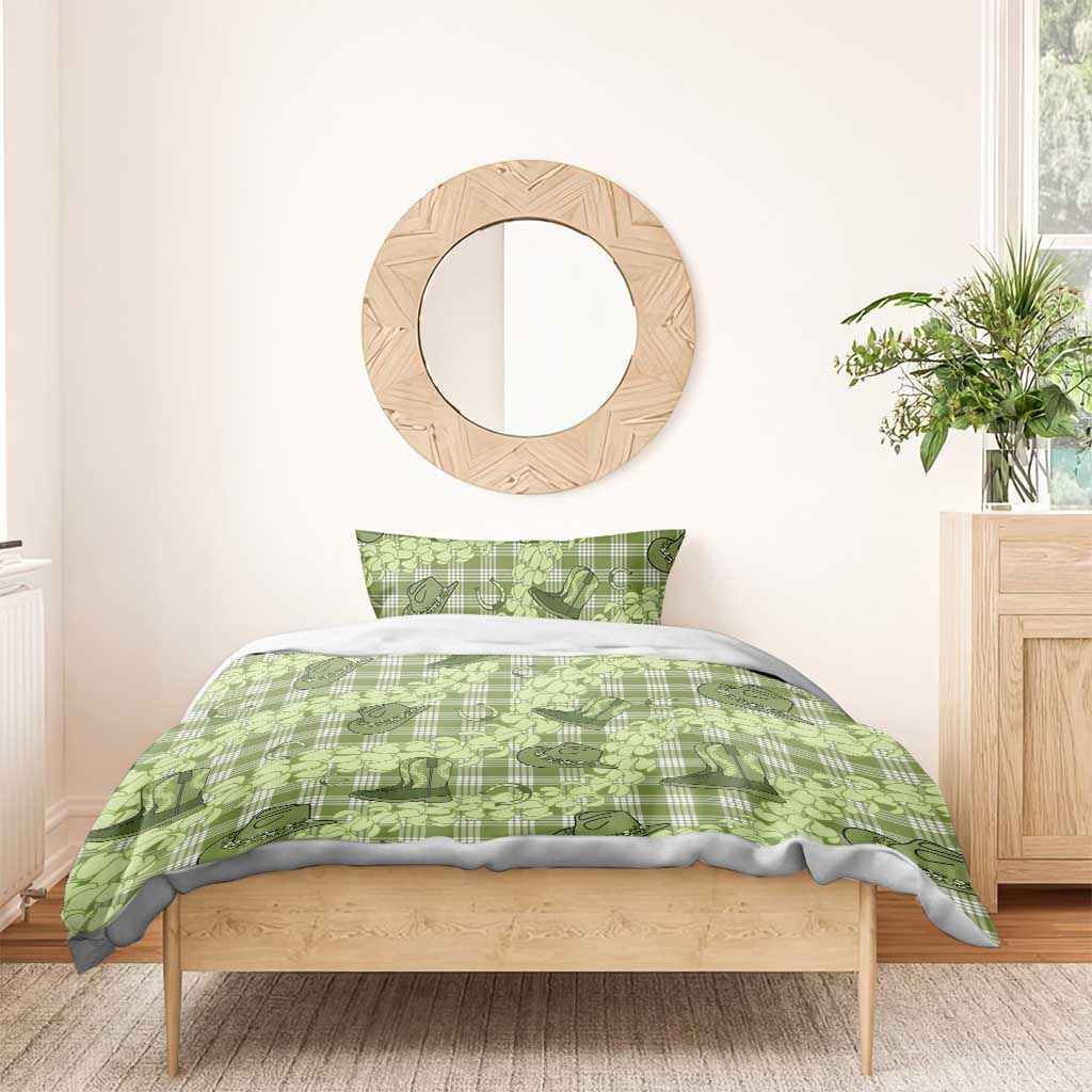 Lime Palaka Hawaii Cowboy Bedding Set Puakenikeni Lei Paniolo Papale Seamless Vibes - Polynesian Pride