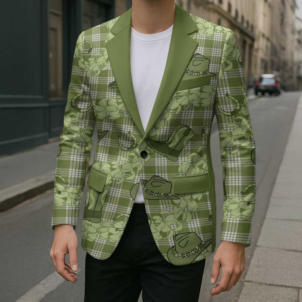 Lime Palaka Hawaii Cowboy Blazer Puakenikeni Lei Paniolo Papale Seamless Vibes - Polynesian Pride