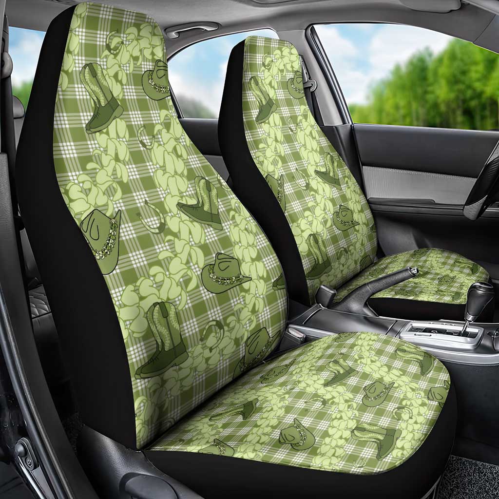 Lime Palaka Hawaii Cowboy Car Seat Cover Puakenikeni Lei Paniolo Papale Seamless Vibes LT14 - Polynesian Pride