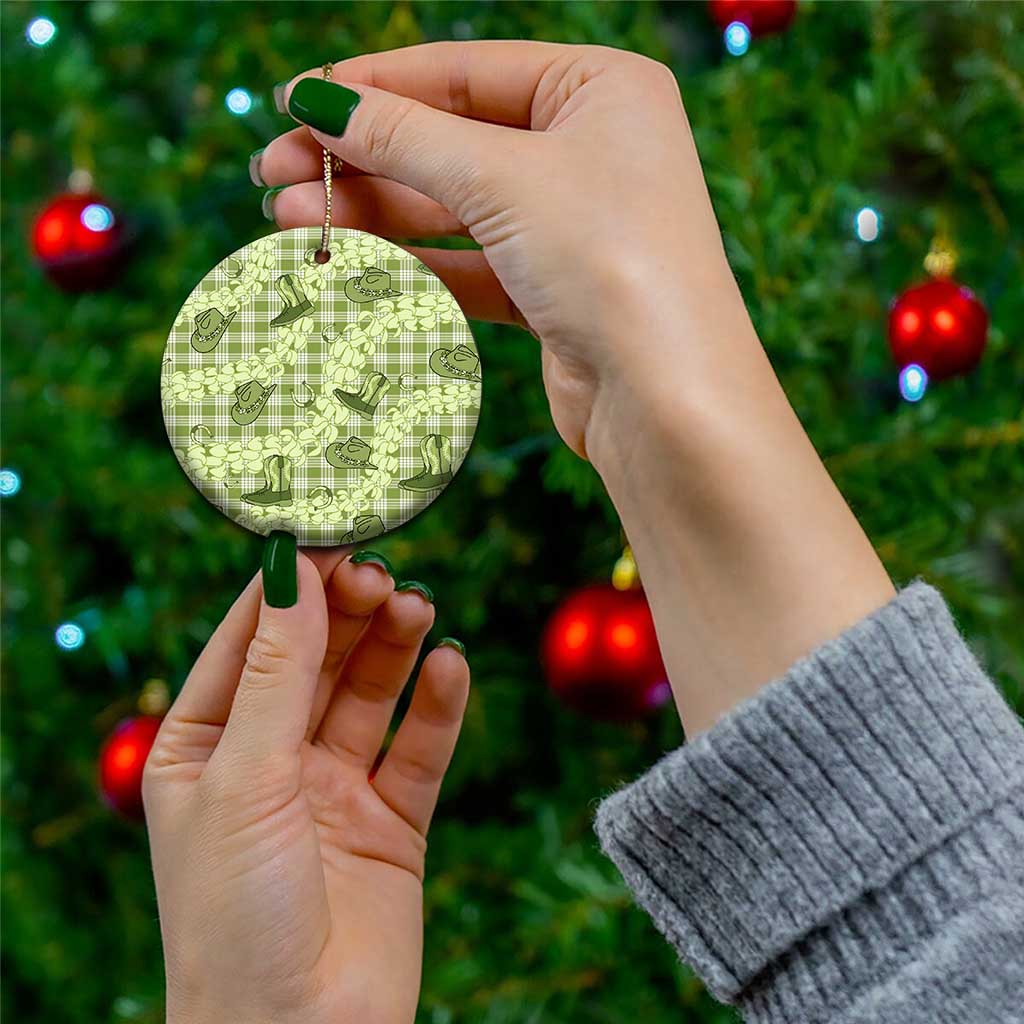 Lime Palaka Hawaii Cowboy Ceramic Ornament Puakenikeni Lei Paniolo Papale Seamless Vibes - Polynesian Pride