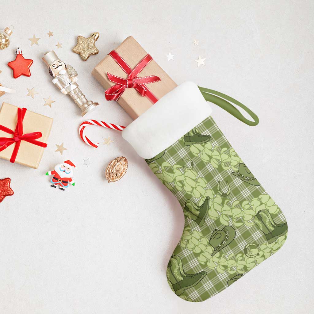 Lime Palaka Hawaii Cowboy Christmas Stocking Puakenikeni Lei Paniolo Papale Seamless Vibes - Polynesian Pride