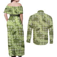 Lime Palaka Hawaii Cowboy Couples Matching Off Shoulder Maxi Dress and Long Sleeve Button Shirt Puakenikeni Lei Paniolo Papale Seamless Vibes LT14 - Polynesian Pride