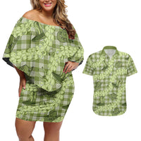 Lime Palaka Hawaii Cowboy Couples Matching Off Shoulder Short Dress and Hawaiian Shirt Puakenikeni Lei Paniolo Papale Seamless Vibes LT14 Lime - Polynesian Pride