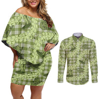 Lime Palaka Hawaii Cowboy Couples Matching Off Shoulder Short Dress and Long Sleeve Button Shirt Puakenikeni Lei Paniolo Papale Seamless Vibes LT14 Lime - Polynesian Pride