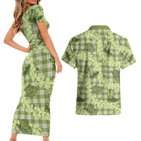 Lime Palaka Hawaii Cowboy Couples Matching Short Sleeve Bodycon Dress and Hawaiian Shirt Puakenikeni Lei Paniolo Papale Seamless Vibes LT14 - Polynesian Pride