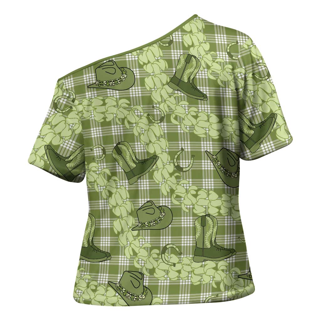 Lime Palaka Hawaii Cowboy Cross Shoulder Shirt Puakenikeni Lei Paniolo Papale Seamless Vibes LT14 - Polynesian Pride