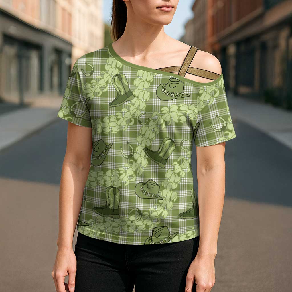 Lime Palaka Hawaii Cowboy Cross Shoulder Shirt Puakenikeni Lei Paniolo Papale Seamless Vibes LT14 - Polynesian Pride