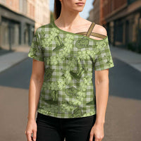 Lime Palaka Hawaii Cowboy Cross Shoulder Shirt Puakenikeni Lei Paniolo Papale Seamless Vibes LT14 - Polynesian Pride