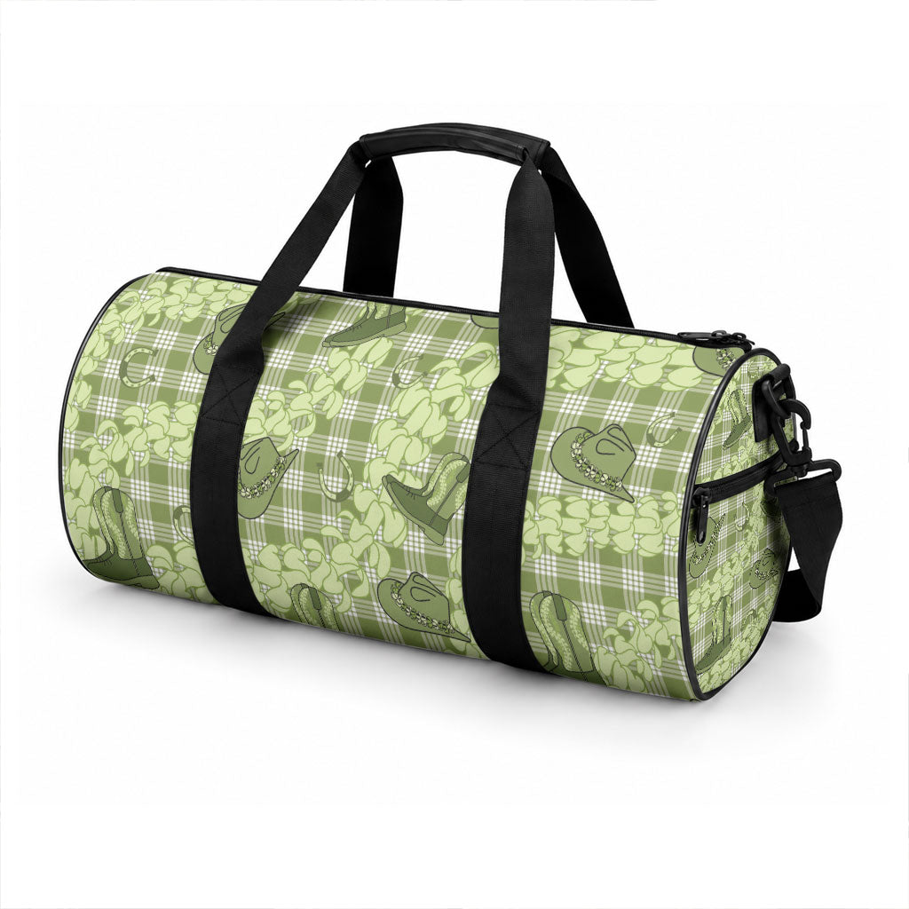 Lime Palaka Hawaii Cowboy Duffle Bag Puakenikeni Lei Paniolo Papale Seamless Vibes