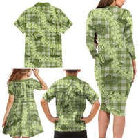 Lime Palaka Hawaii Cowboy Family Matching Long Sleeve Bodycon Dress and Hawaiian Shirt Puakenikeni Lei Paniolo Papale Seamless Vibes LT14 - Polynesian Pride