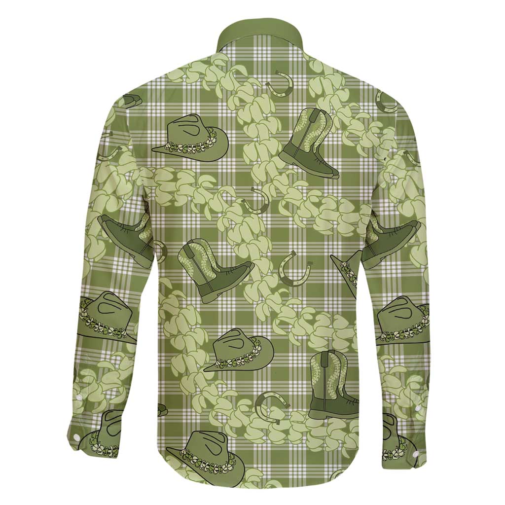 Lime Palaka Hawaii Cowboy Family Matching Long Sleeve Bodycon Dress and Hawaiian Shirt Puakenikeni Lei Paniolo Papale Seamless Vibes LT14 - Polynesian Pride
