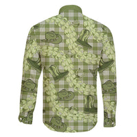 Lime Palaka Hawaii Cowboy Family Matching Long Sleeve Bodycon Dress and Hawaiian Shirt Puakenikeni Lei Paniolo Papale Seamless Vibes LT14 - Polynesian Pride