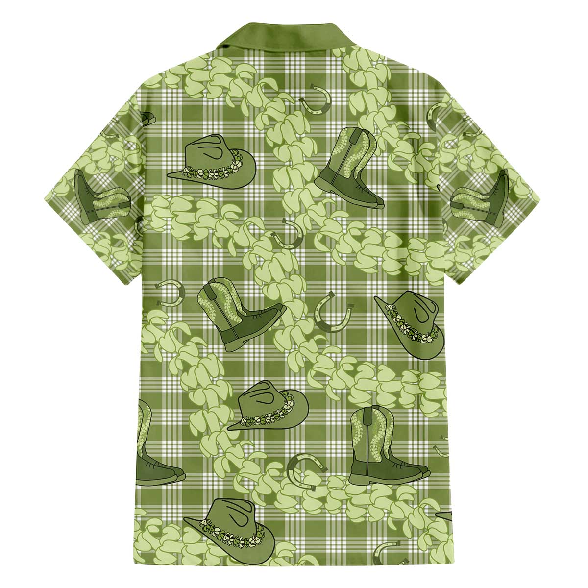 Lime Palaka Hawaii Cowboy Family Matching Off The Shoulder Long Sleeve Dress and Hawaiian Shirt Puakenikeni Lei Paniolo Papale Seamless Vibes LT14 - Polynesian Pride
