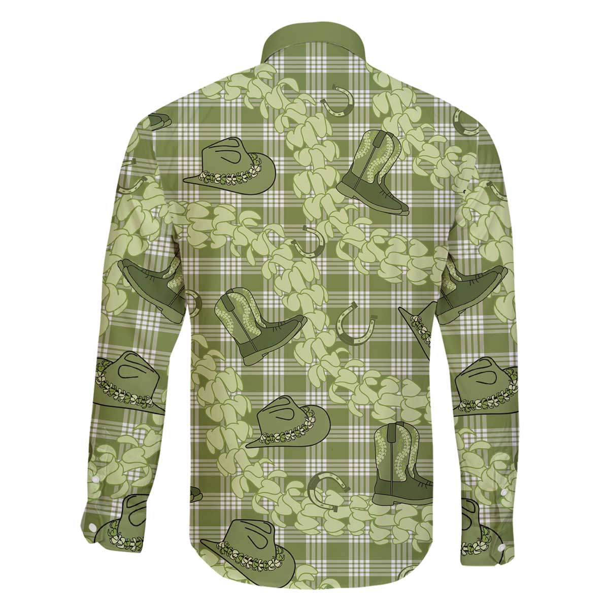 Lime Palaka Hawaii Cowboy Family Matching Off The Shoulder Long Sleeve Dress and Hawaiian Shirt Puakenikeni Lei Paniolo Papale Seamless Vibes LT14 - Polynesian Pride