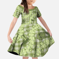 Lime Palaka Hawaii Cowboy Family Matching Off Shoulder Maxi Dress and Hawaiian Shirt Puakenikeni Lei Paniolo Papale Seamless Vibes LT14 Daughter's Dress Lime - Polynesian Pride