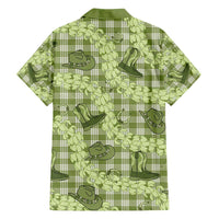 Lime Palaka Hawaii Cowboy Family Matching Off Shoulder Short Dress and Hawaiian Shirt Puakenikeni Lei Paniolo Papale Seamless Vibes LT14 - Polynesian Pride