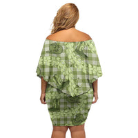 Lime Palaka Hawaii Cowboy Family Matching Off Shoulder Short Dress and Hawaiian Shirt Puakenikeni Lei Paniolo Papale Seamless Vibes LT14 - Polynesian Pride
