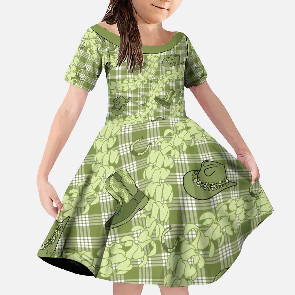 Lime Palaka Hawaii Cowboy Family Matching Short Sleeve Bodycon Dress and Hawaiian Shirt Puakenikeni Lei Paniolo Papale Seamless Vibes LT14 Daughter's Dress Lime - Polynesian Pride